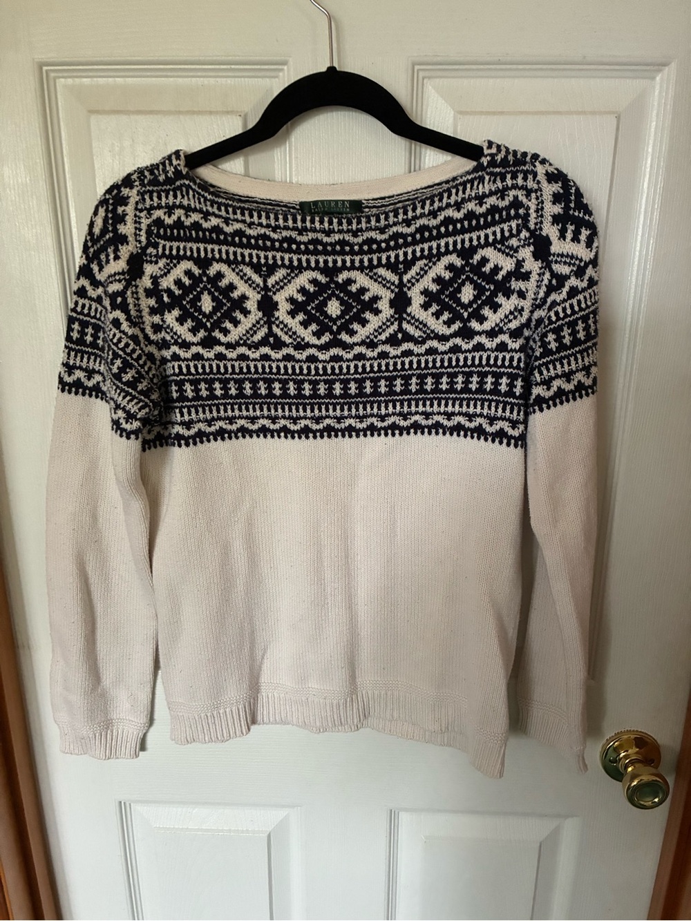 Ralph Lauren Cream and Navy Fair Isle Crewneck Sweater